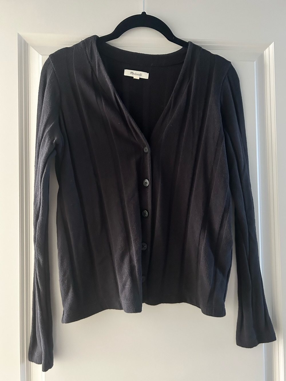 Madewell Black Ribbed Button Front Cardigan – Size XS